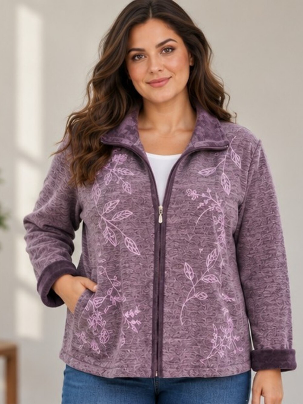 TEDDI | Textured Floral Embroidered Zip Front Jacket| size L